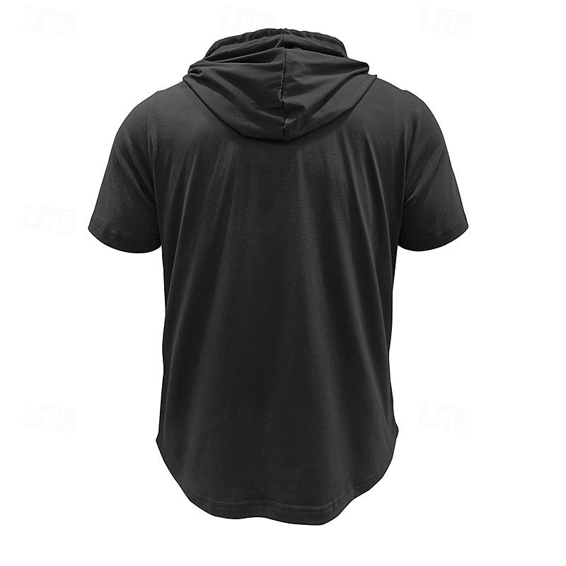 Men's T Shirt Henley Shirt Tee Short Sleeve Shirt Short Sleeve Hooded Henley Summer Spring Color Block Fashion Designer Basic Drawstring Vacation Street Going out Black Khaki Light Grey Top Tee for 2025 - $26.99 –P15