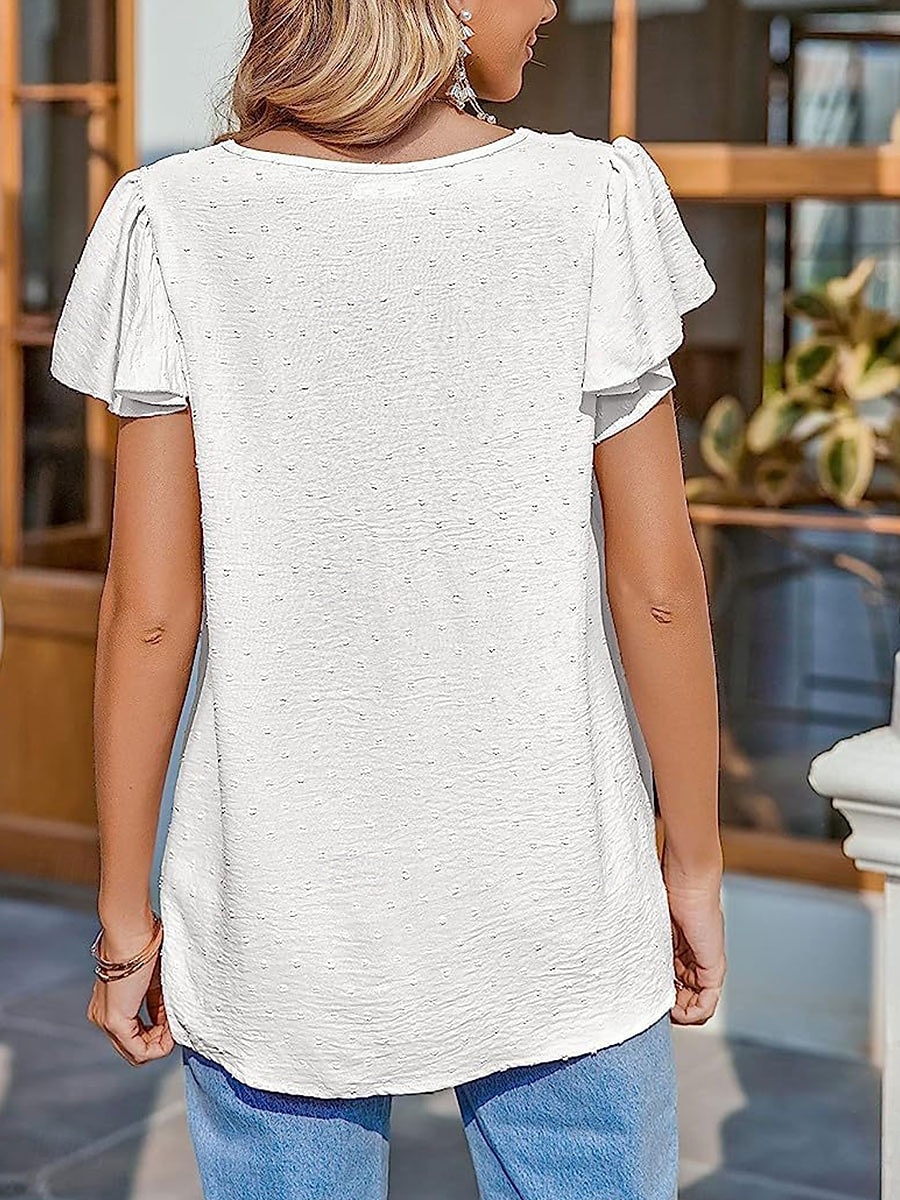 Pentru femei Tricou Simplu Modă Modern Casual Manșon scurt În V Topuri obișnuite Zilnic Sfârșit de săptămână Bufantă Negru Alb Roz Îmbujorat Vară Primăvară 2025 - $23.99 –P6