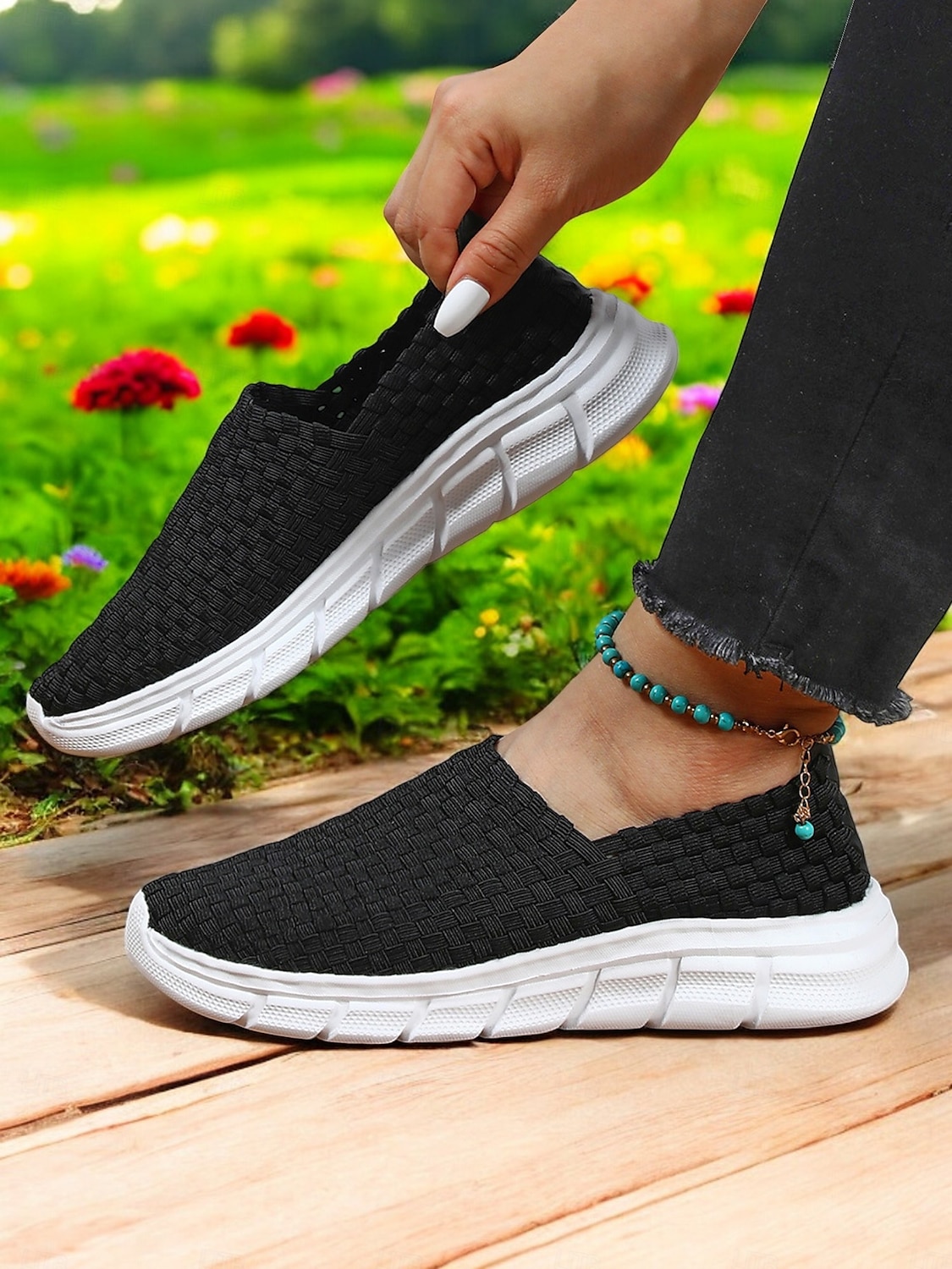 2025年 女性用スリッポンスニーカー - 通気性のある織りデザインと快適なソールで、春夏のカジュアルなお出かけに最適です。  コレクション – $32.99 –P3