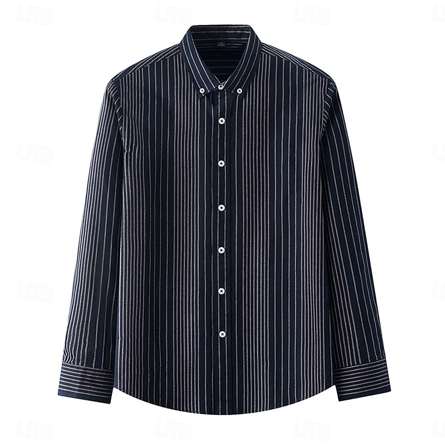 Men's Oxford Shirt Black Navy Blue Green Light Grey Dark Grey Long Sleeve Striped Vertical Stripes Button Down Collar School Wedding Buttons Clothing Apparel Neutral Fashion Daily 2025 - $25.99 –P6