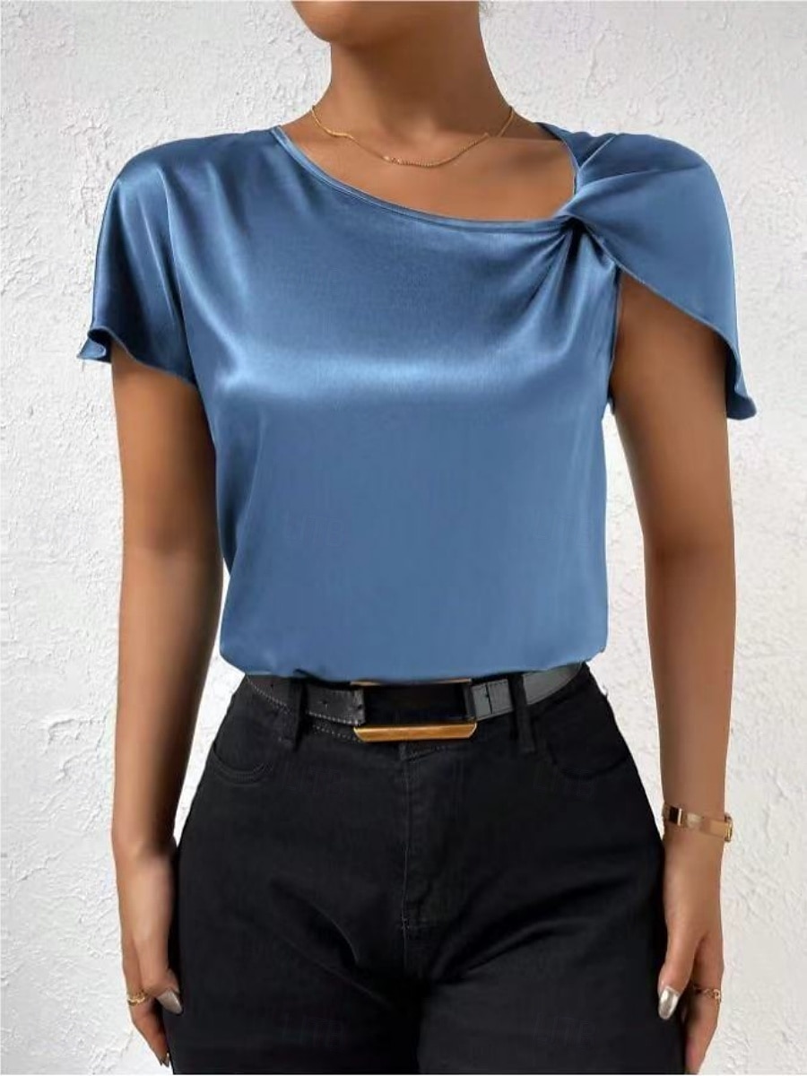 Kvinnes Camisole Tank Top Ensfarget Elegant Stilren Kortermet V U-ring Regular Topper Bryllupsgjest Arbeid Svart Rosa Marineblå Grønn Khaki Sommer Vår 2025 - $19.99 –P11
