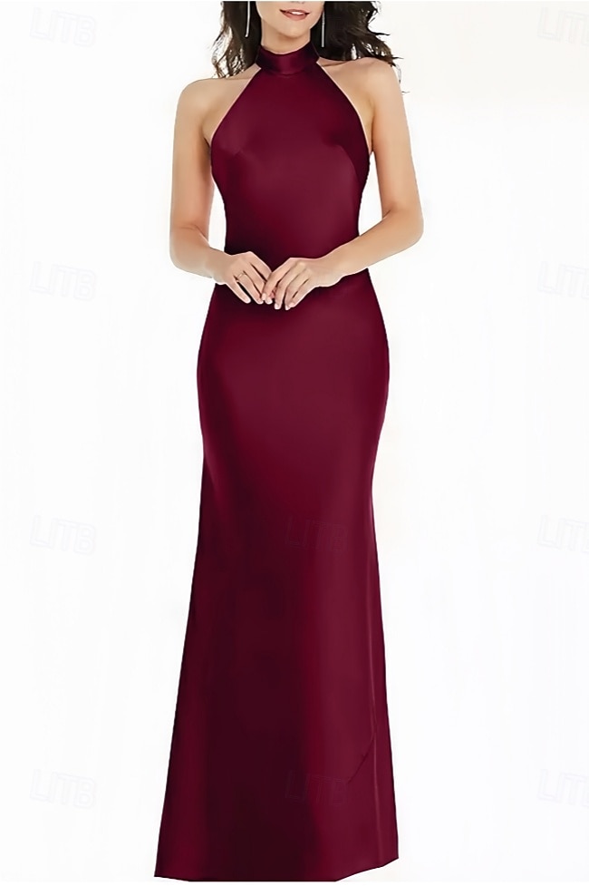 Sirène / Trompette Robe de Demoiselle d'Honneur  Col Halter Manche Courte Élégant Longueur au sol Satin avec Noeud(s) 2022 de 2025 ? $155.99 –P1