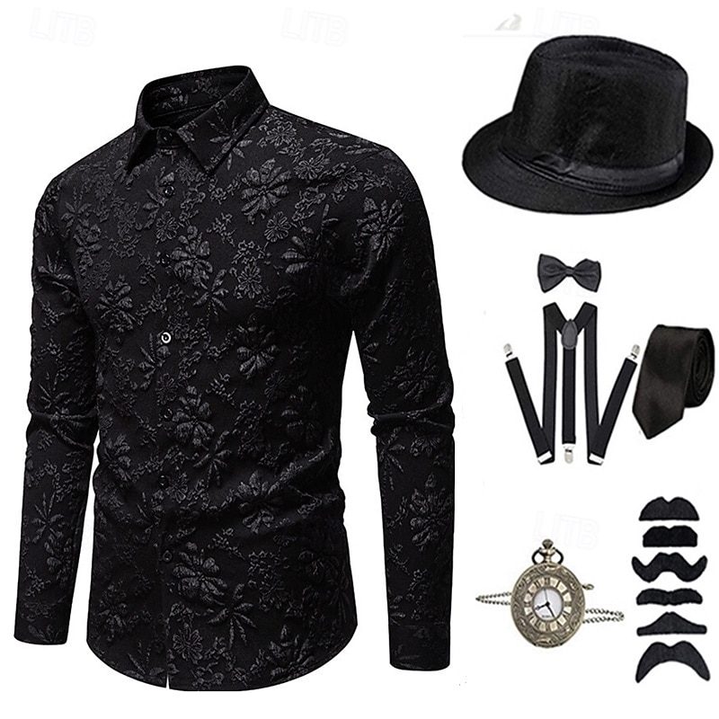 1920er Vintage inspiriert Der große Gatsby Partykostüm Zubehörset Umlegekragen Kostüm Herren Halloween Party & Abend Alltagstauglich Erwachsene Bluse Hut Ganzjahres 2025 - $46.99 –P4