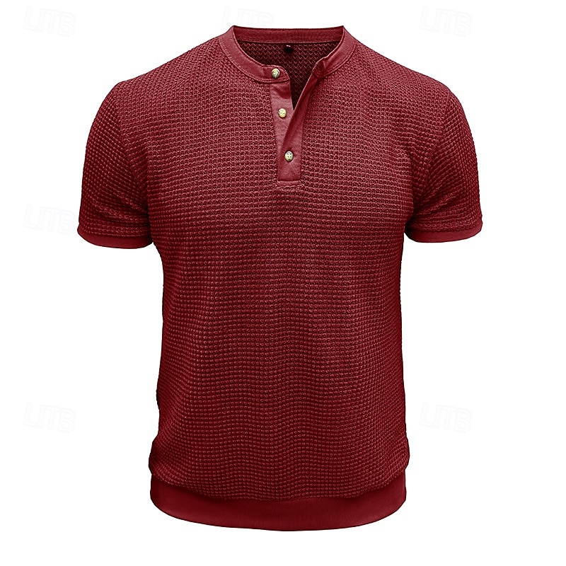 Herre Vaffel Henley-skjorte Henly-skjorte Strikk T-skjorte Kortermet Helfarge عادي Strikketøy Fritid hverdag Knapper Strikket Henley utendørs Avslappet Daglig Sommer Vår & Vinter Svart Hvit Grå 2025 - $20.99 –P6