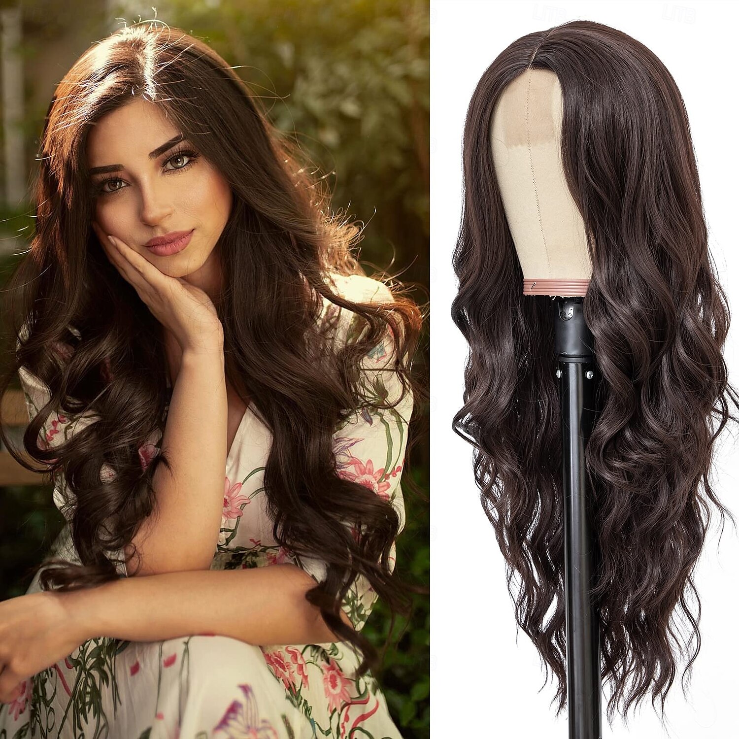 Wig for Women Long Wavy Wigs Women, Natural Looking Hair Wigs, Heat Resistant Brown Synthetic Wig, Middle Part Hair Replacement Wigs for Daily Party Use 2025 - $29.99 –P1