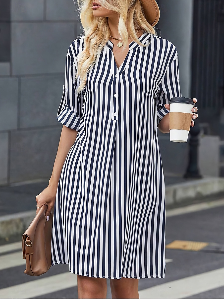 Damen Minikleid Etuikleid Sommerkleid Figurbetontes Kleid Brautkleider schlicht Urlaub Täglich Regular Fit Blumen Langarm V Ausschnitt Schwarz Dunkelblau Sommer 2025 - $31.99 –P2