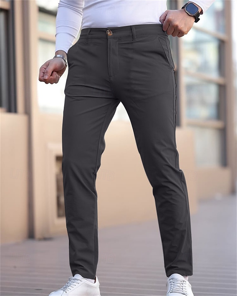 Муж. Выпускной Штаны Чино Брюки Повседневные брюки Пуговицы Карман Полотняное плетение Комфорт Официальные Для вечеринок Офис Мода Классический Джинсовый Синий Черный 1 # Слабоэластичная 2025 - $27.99 –P8