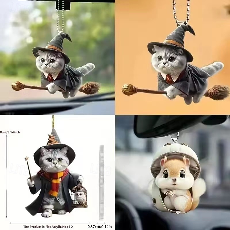 2 stücke niedlichen katzenförmigen rückspiegel anhänger auto innenraum auto realistische tier hängen ornament auto innen dekoration 2026 - $10.99 –P4