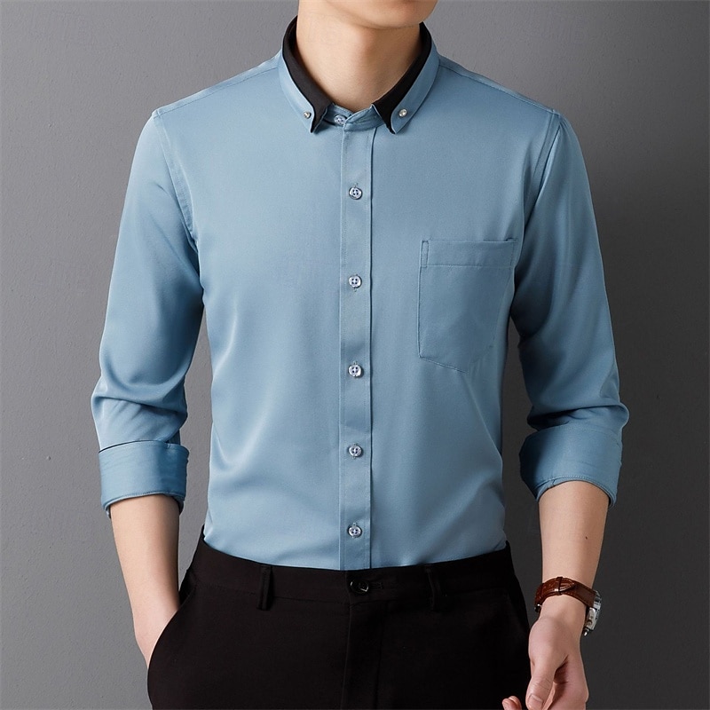 Per uomo Camicia Camicie Camicia con bottoni Tinta unica Matrimonio Feste Nero Bianco Rosa Vino Manica lunga Bavero Primavera Autunno Abbigliamento Tasche del 2025 a $21.99 –P12