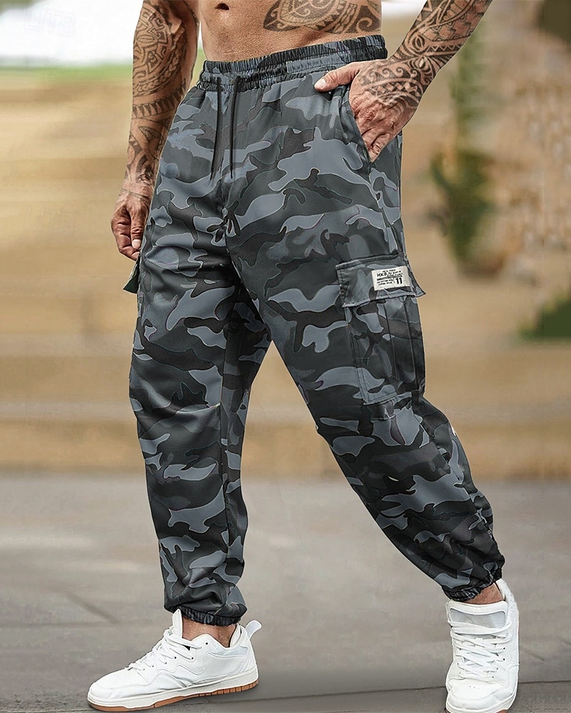 Per uomo Pantaloni cargo Pantaloni A cordoncino Vita elastica Multi tasca Camouflage Mimetico Indossabile Esterno Giornaliero Campeggio e hiking Di tendenza Classico Verde Cachi del 2026 a $20.99 –P5