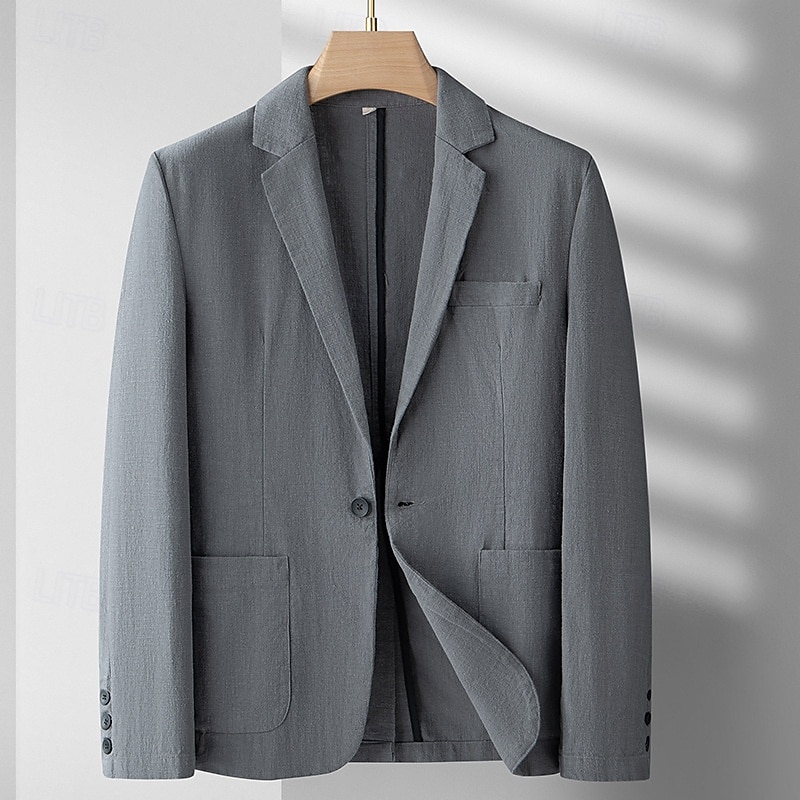 Herr Linne blazer Kavaj Företag Cocktailfest Bröllopsfest Mode Ledigt Vår Höst Ramie Ensfärgat Ficka Knappar Bekväm Enkelknäppt Blazer Svart Vinröd Marinblå Armégrön 2025 - $58.99 –P6