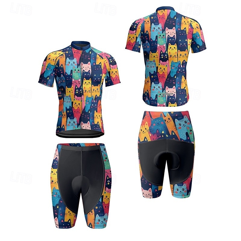 Men's Cycling Jersey with Shorts Short Sleeve Mountain Bike MTB Road Bike Cycling Summer Spring Autumn / Fall Navy Blue Royal Blue Blue Cat Bike Front Zipper Sweat wicking Comfortable Breathable 2026 - $47.99 –P20