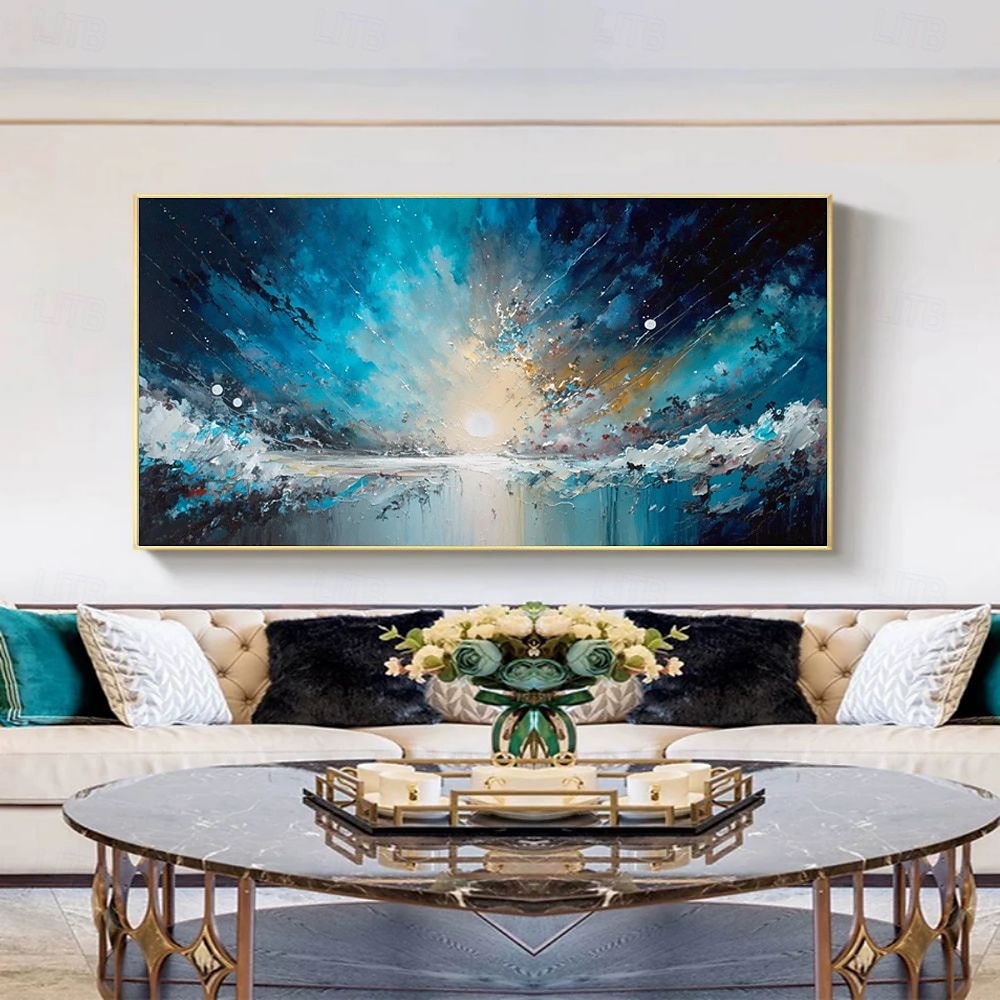 Handmade Oil Painting Canvas Wall Art Decoration Modern Abstract Sunrise Blue Ocean Landscape for Living Room Home Decor Rolled Frameless Unstretched Painting 2025 - $58.99 –P5
