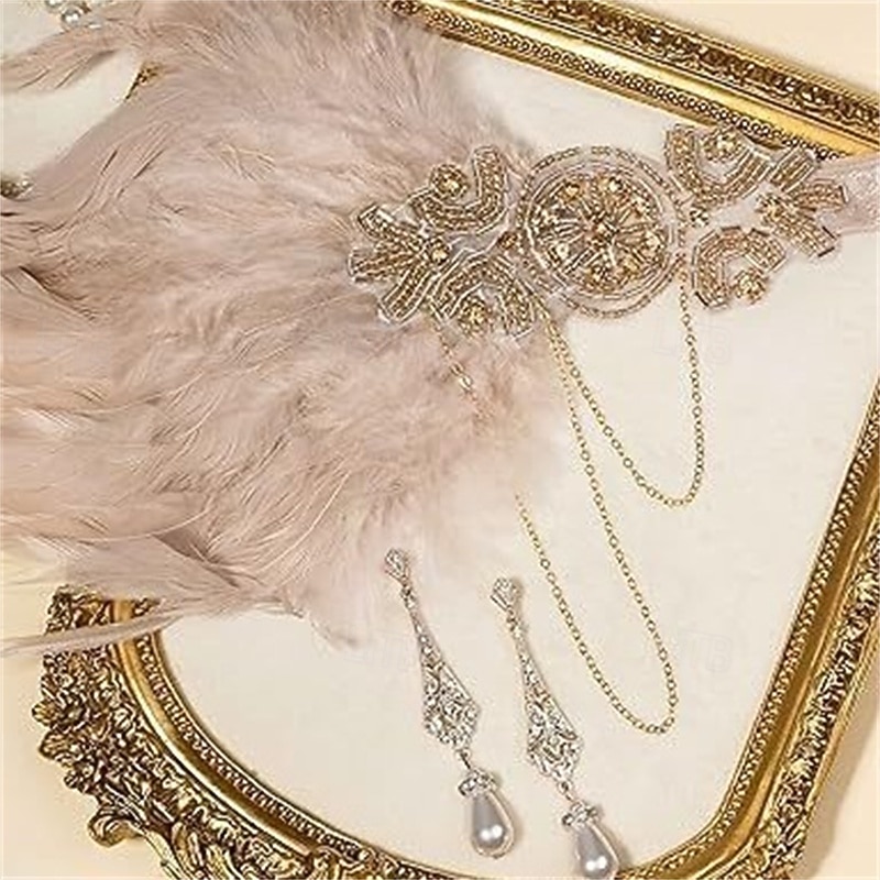 Δροσμός 20ετών 1920 Κορδέλα μαλλιών του 1920 Σετ αξεσουάρ Το Great Gatsby Τσάρλεστον Φτερό Φανταχτερή Φόρεμα Γυναικεία Νέος Χρόνος Μασκάρεμα Πάρτι Bachelorette Πάρτι Ενηλίκων Γάντια Σκουλαρίκια Κολιέ 2026 - $26.99 –P8