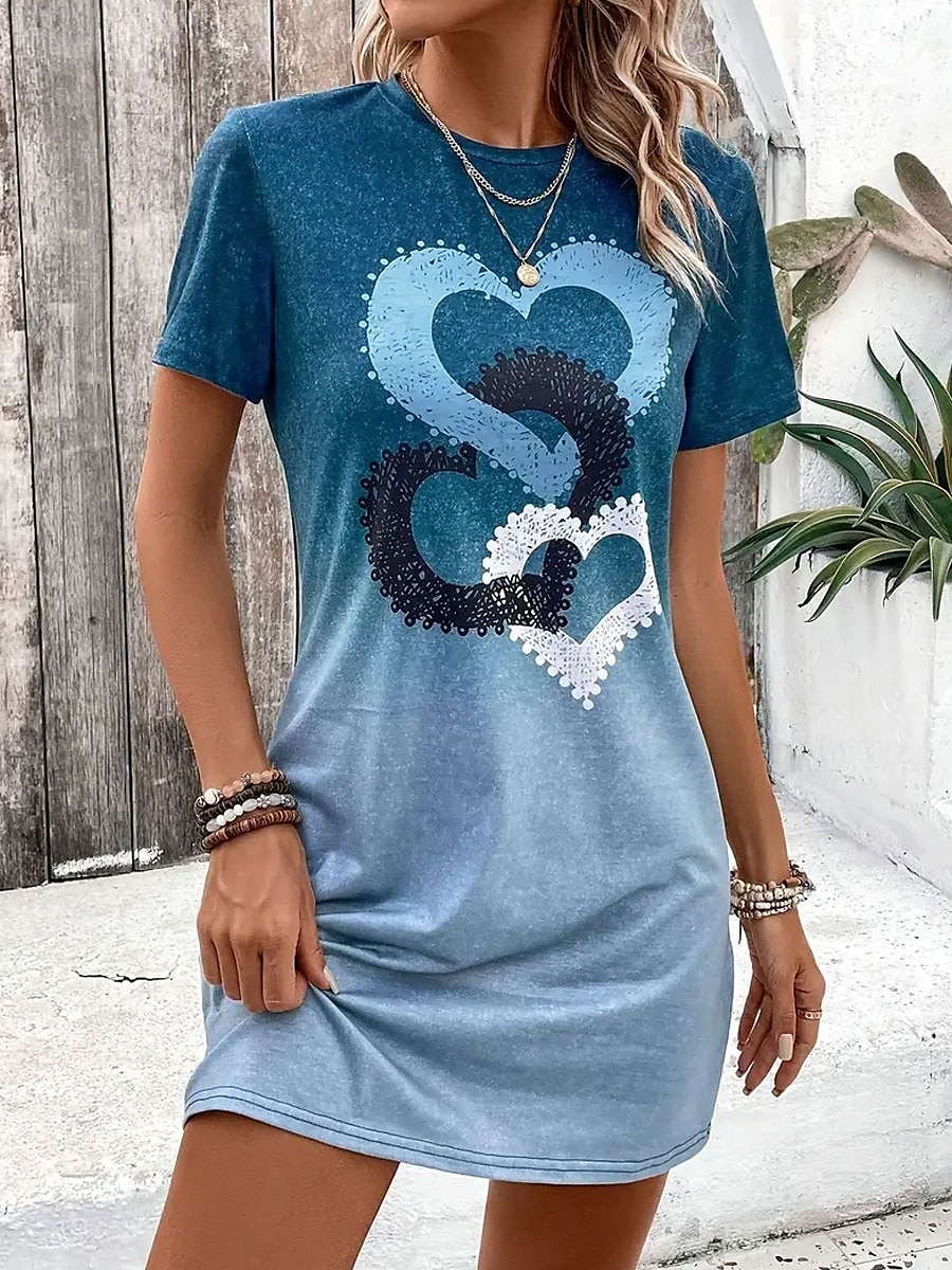 Damskie Sukienka mini Codzienne sukienki Sukienka t-shirtowa Sukienka trapezowa Letnie sukienki Elegancja Elegancki Formalny Urlop Praca Codzienny Regularny Ombre Serce Graficzny Krótki rękaw Półgolf 2025 - $23.99 –P1