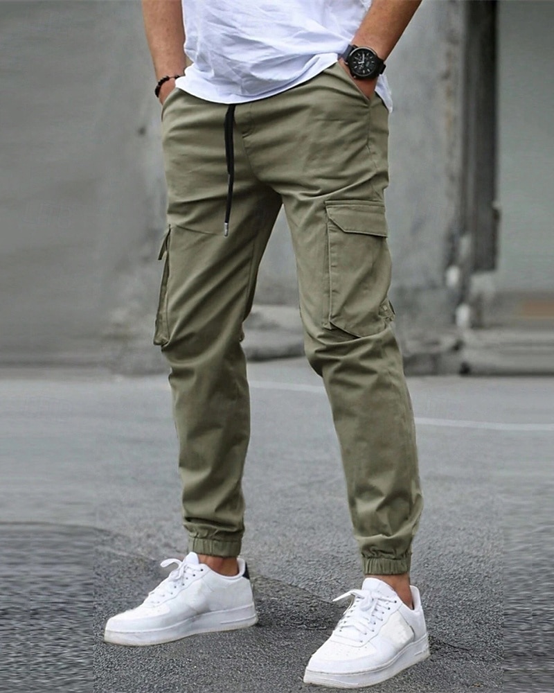 Homens Calças Cargo Calças Cintura elástica Bolso multi Tecido Vestível Ao ar livre Diário Casual Marron Escuro Preto de 2026 por $31.99 –P1