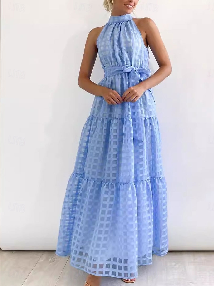 Dámské maxi šaty zavinovací šaty A v linii halter šaty fit and flare šaty jednobarevné dovolená dovolená neformální každodenní pravidelný střih grafické bezrukávové halter výstřih černá růžová 2025 - $39.99 –P2