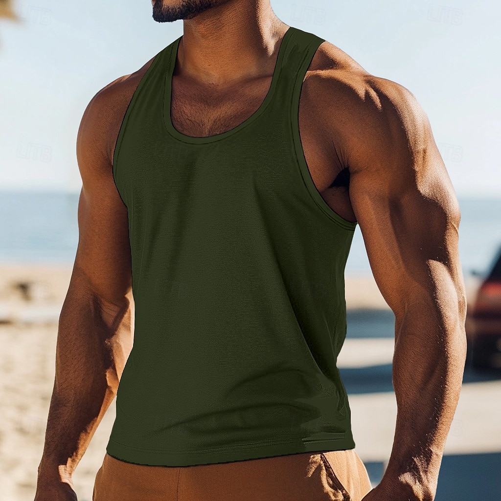 Men's Tank Top Vest Undershirt Sleeveless Shirt Sleeveless Crewneck Summer Solid Color Plain Fashion Classic Comfortable Street Casual Sports Black White Red Top Tee for Men 2025 - $11.49 –P9