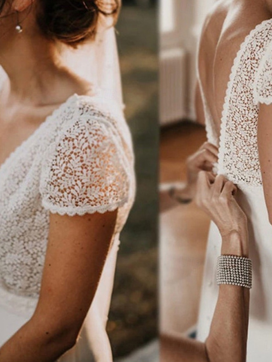 Robe de Mariée Ball Gown Col en V Bretelles Classiques Traîne de Chapelle Robes de Mariée en Chiffon avec Plis Ruchés de 2025 ? $142.99 –P4