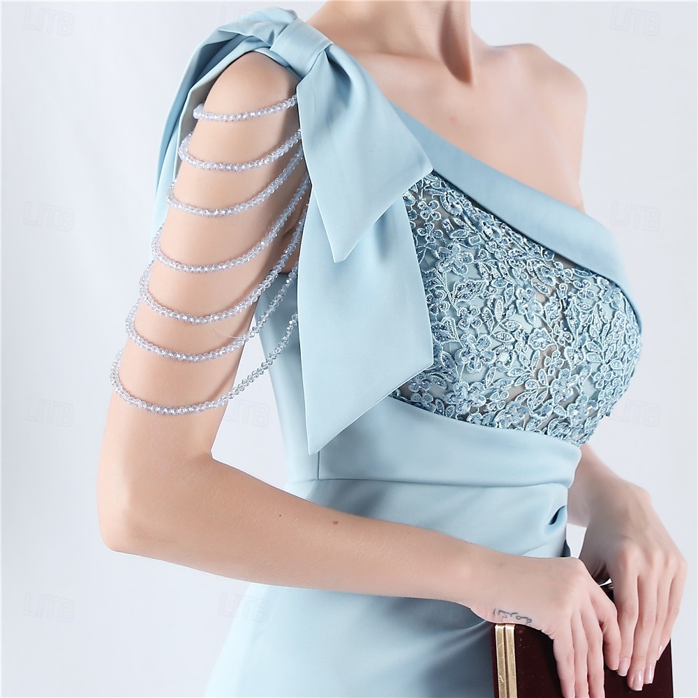 Meerjungfrau  Trompete Abendkleid Elegantes Kleid Formelles Abendparty Bodenlang Ärmellos Ein Schulter Spitze mit Schleife(n) Perlen Schlitz 2025 - $129.99 –P4