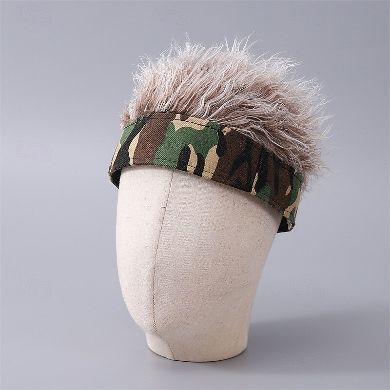 Voor heren Vizierhoed met puntige pruiken Nep haar vizier Pruik Heren Zonnehoed pruik hoed Pruik Haar Golfhoed Koffie Grijs 100% puuvillaa Sexy Modieus Casual Dagelijks Festival camouflage 2026 - $8.49 –P7