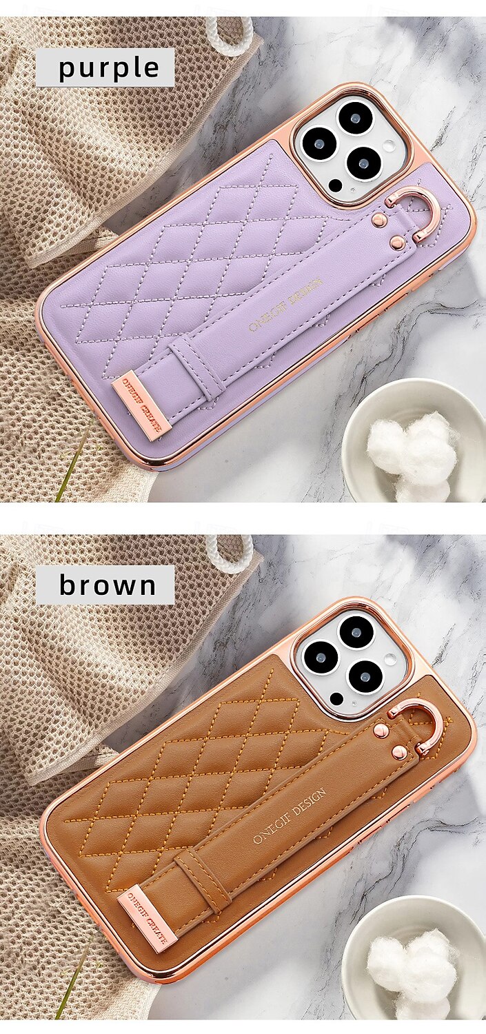 Phone Case For iPhone 16 iPhone 16 Pro iPhone 16 Pro Max iPhone 15 iPhone 15 Pro Max iPhone 14 Pro Max iPhone 13 12 Pro Max Back Cover with Stand Holder with Wrist Strap Shockproof Retro Plating PU 2025 - $26.99 –P9