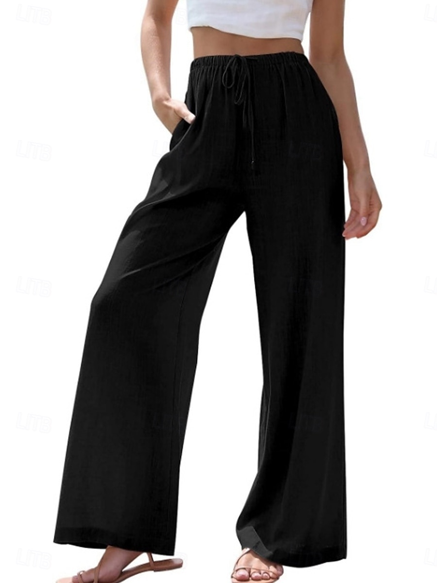 Mulheres Atrevido Calças de linho de algodão chinês Moda Básico Comprimento total Cintura Média Tecido Bolsos Com Cordão Conforto Exterior Micro-Elástica Férias Rua Diário Adamascado Cinzento Escuro de 2025 por $25.99 –P2