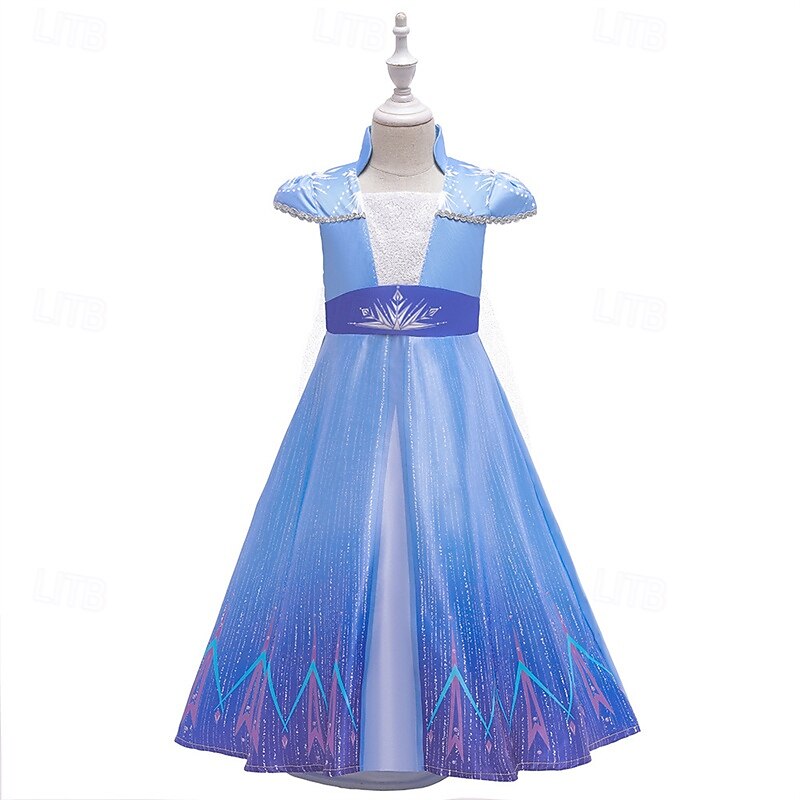 Kids Girls' Dress Graphic Short Sleeve Performance Party Sequins Patchwork Adorable Costume Polyester Midi Casual Dress A Line Dress Spring Fall 4 years+ Blue 2025 - $28.99 –P5