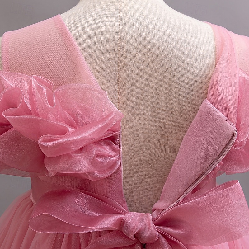 Blumenmädchenkleid Mädchen Formelle Kleidung Prinzessinenkleid Party Kleid Hochzeit Besondere Anlässe bezaubernd Süß Rüschen Zip Feste Farbe Kurzarm Rundhalsausschnitt Weiß Champagner 4-13 Jahre 2025 - $34.99 –P5