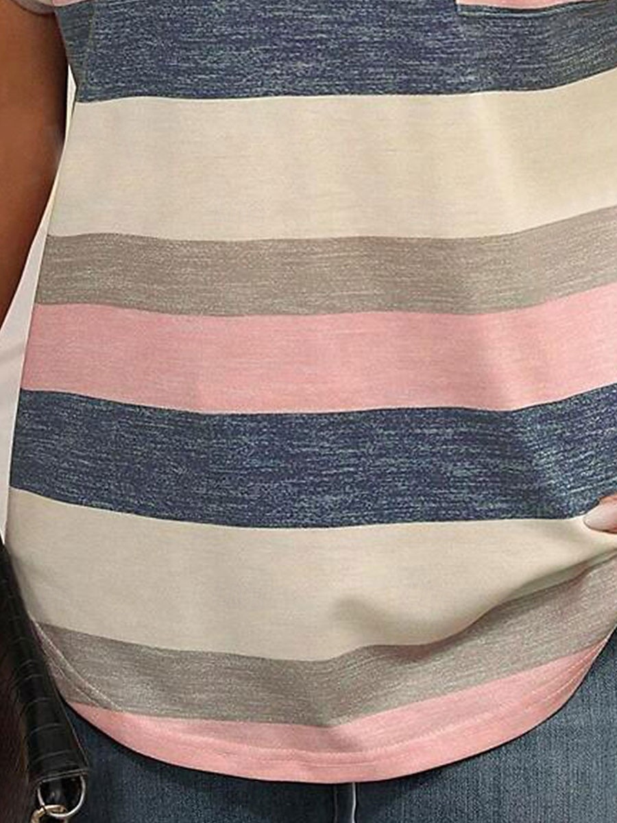 Women's T Shirt Striped Fashion Modern Casual Short Sleeve V Neck Regular Tops Daily Weekend Pink Wine Sky Blue Summer Spring 2025 - $21.99 –P5
