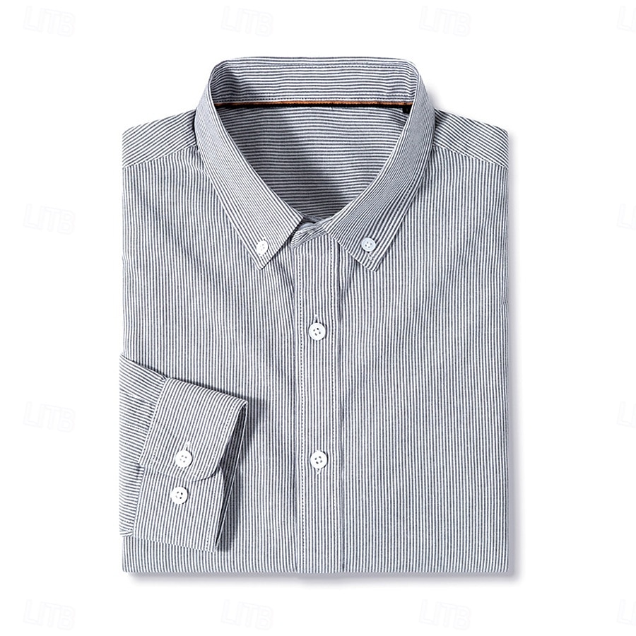 Men's Oxford Shirt Light Khaki Light Green Light Grey Long Sleeve Striped Button Down Collar School Wedding Buttons Clothing Apparel Neutral Fashion Daily 2025 - $25.99 –P7