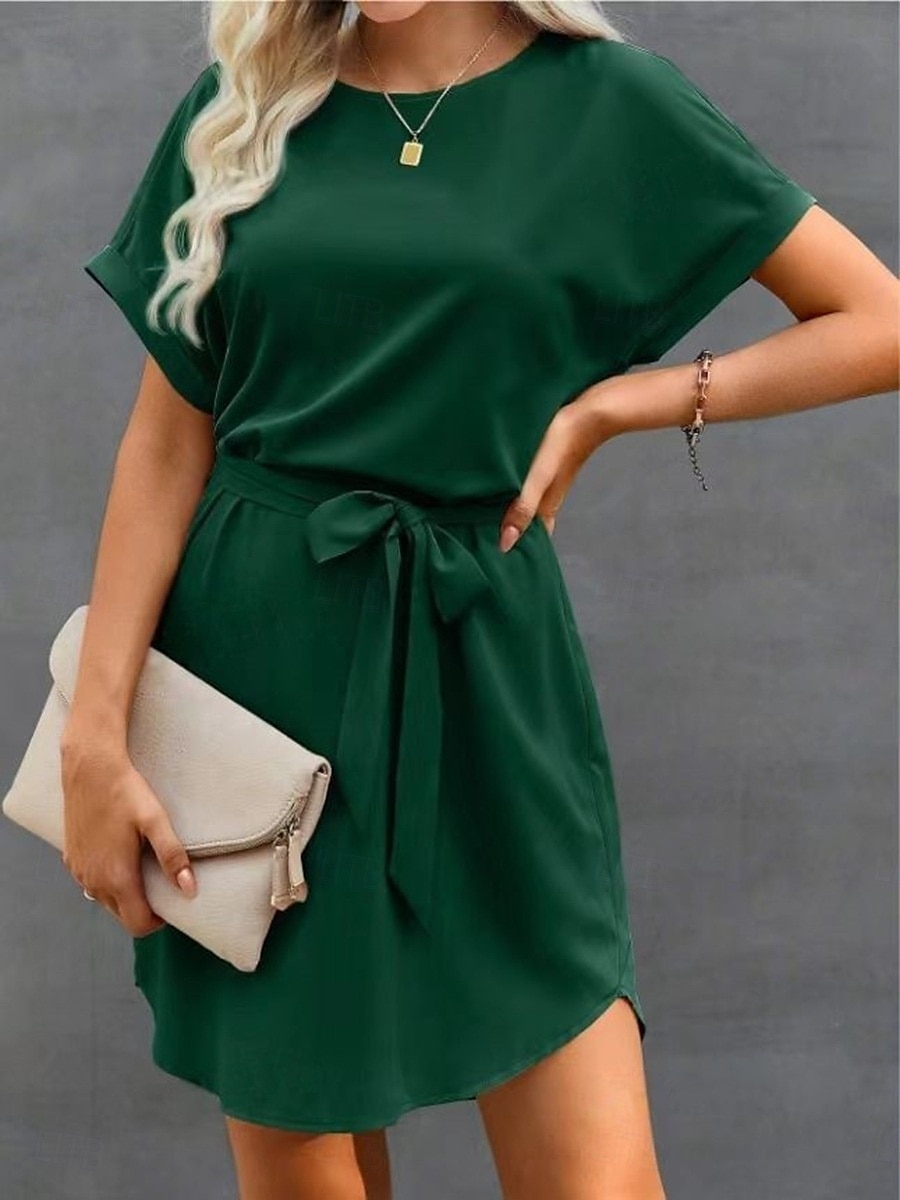 Abito Mini Donne Abito Avvolto Vestito T Shirt Vestito Tee Colore Solido Casual Vacanza Strada Casual Vestibilità Regolare Grafica Manica Corta Collo a Giro Rosa Vino Blu Marino Blu Estate del 2025 a $29.99 –P6
