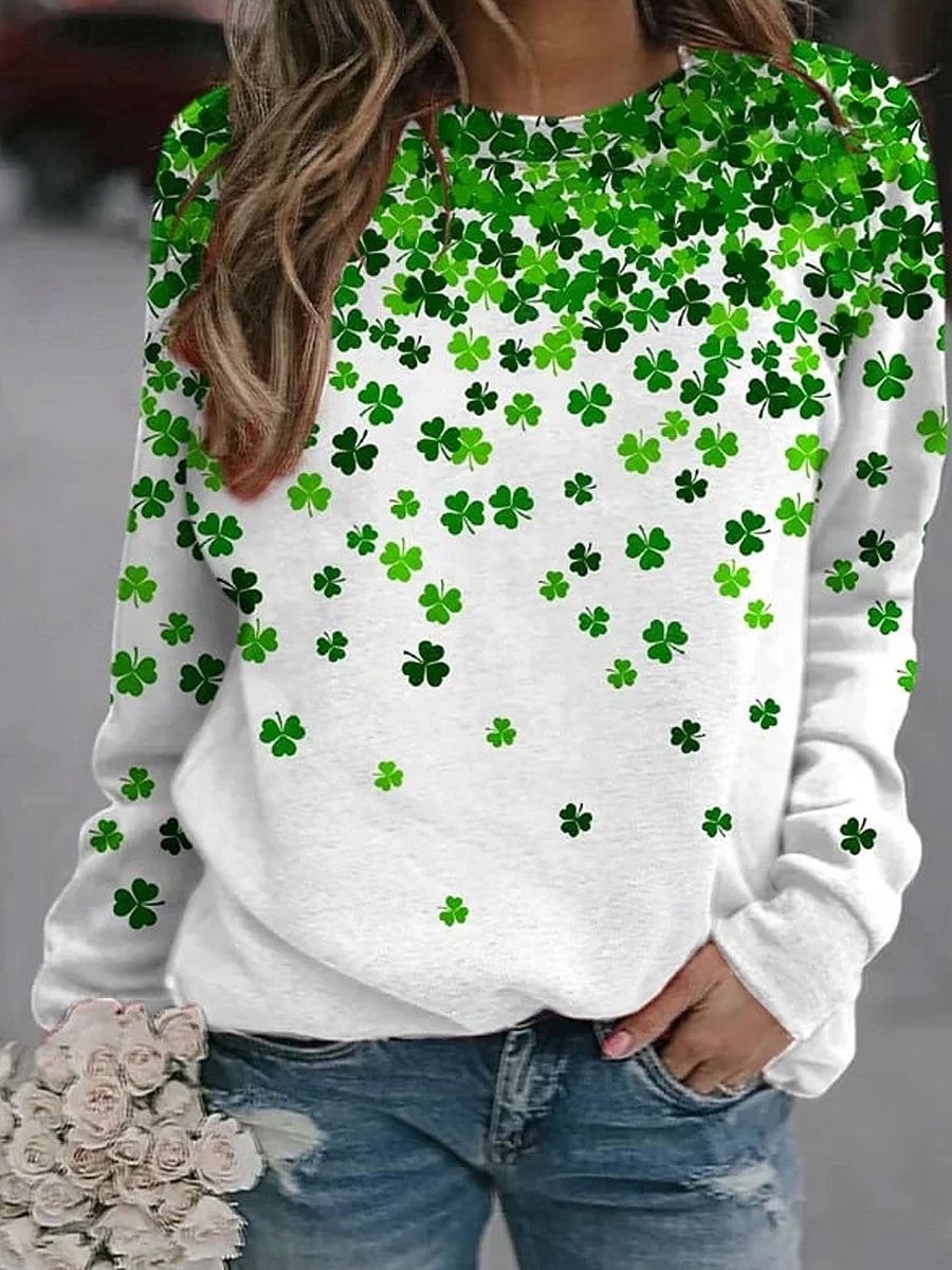St. Patrick's Day Women's Sweatshirt Heart Shamrock Street Dailywear Print Casual Crew Neck Long Sleeve Micro-elastic Fall Winter 2026 - $25.99 –P4