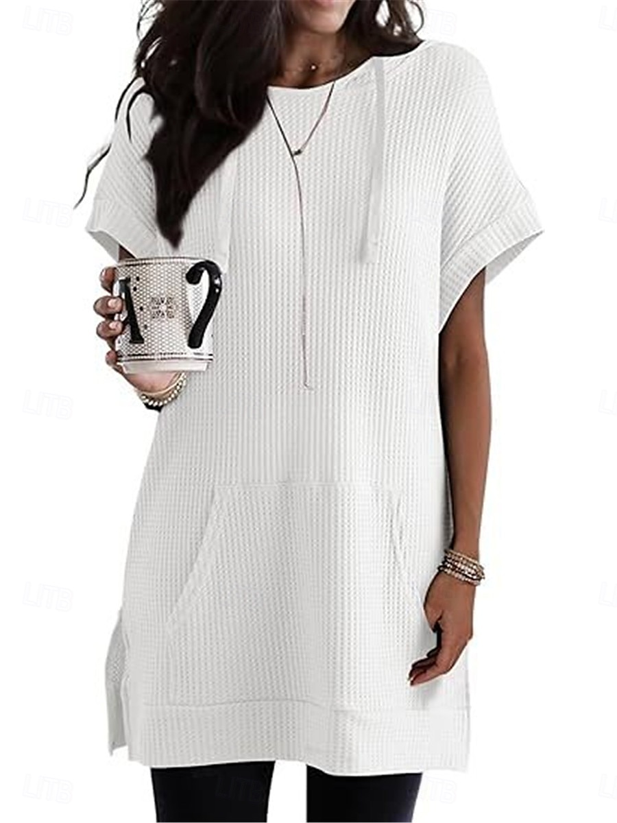 Women's Mini Dress Hoodie Dress Casual Dress Basic Casual Vacation Daily Regular Fit Plain Half Sleeve Hooded Black White Blue Fuchsia Summer 2025 - $33.99 –P1