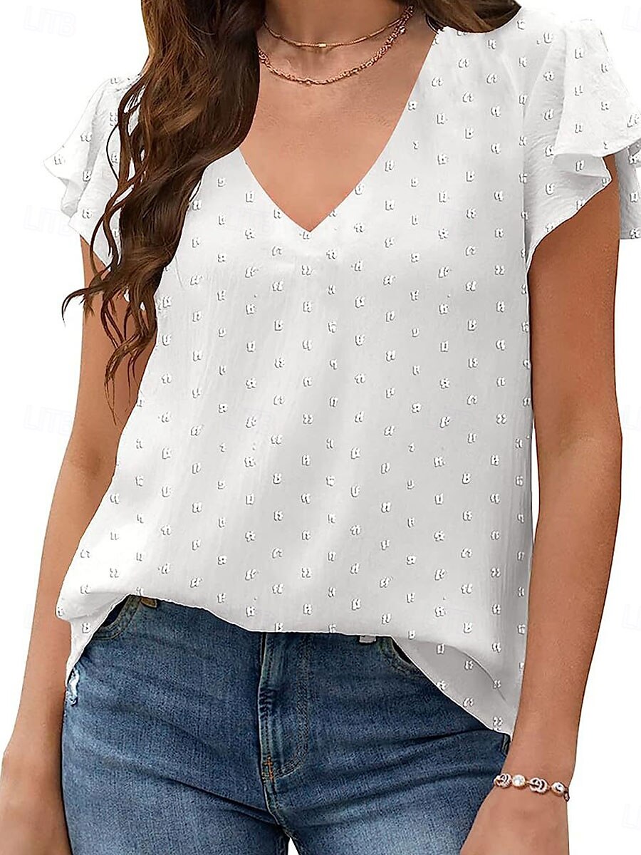 Pentru femei Tricou Simplu Modă Modern Casual Manșon scurt În V Topuri obișnuite Zilnic Sfârșit de săptămână Bufantă Negru Alb Roz Îmbujorat Vară Primăvară 2025 - $23.99 –P4