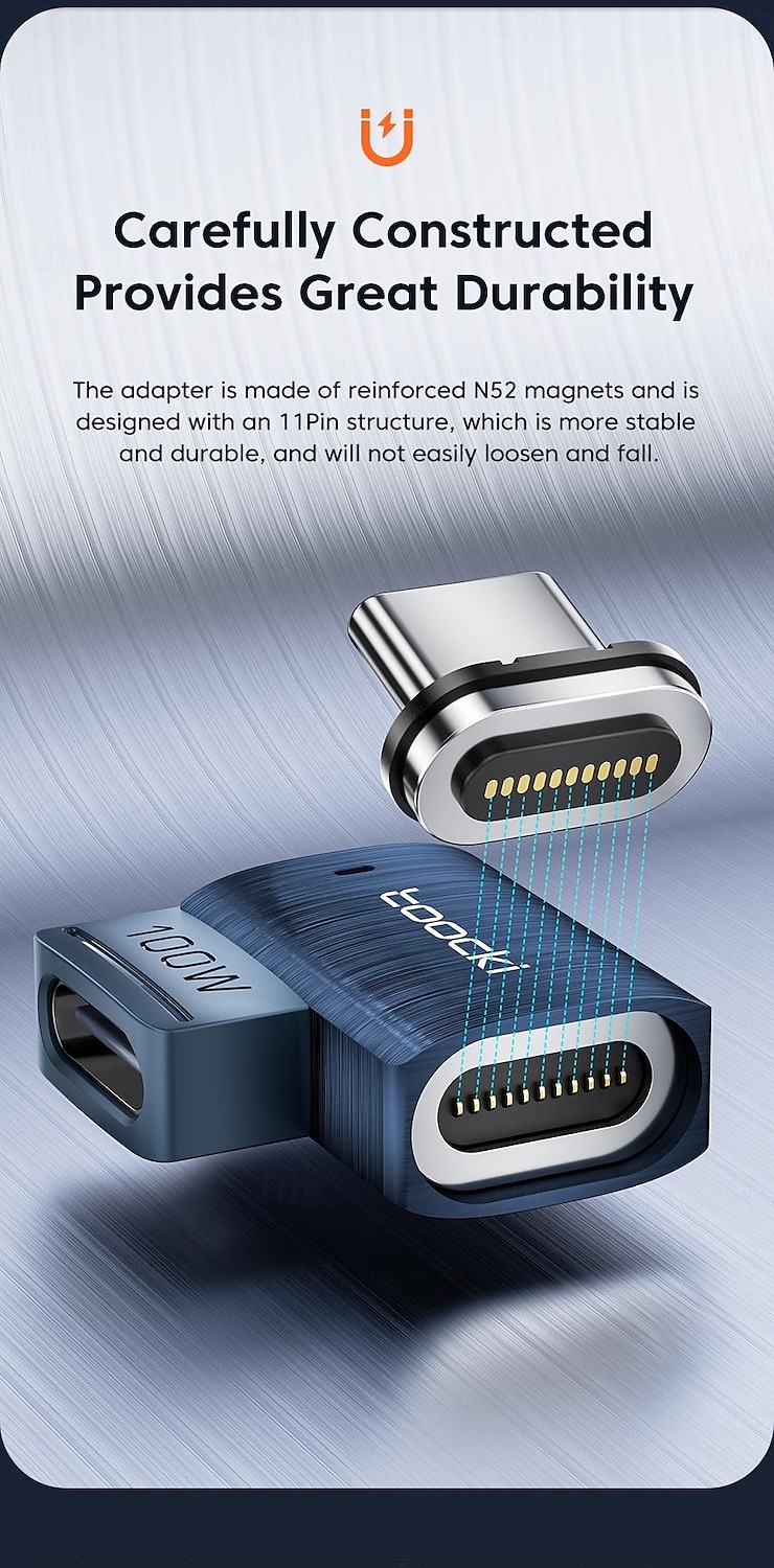 Toocki 100W USB-C To Type-C Magnetic Adapter 2 in 1 PD Fast Charging Type-C Connector Data Sync 90 Degree USB-C Magnet Converter 2025 - $17.99 –P5