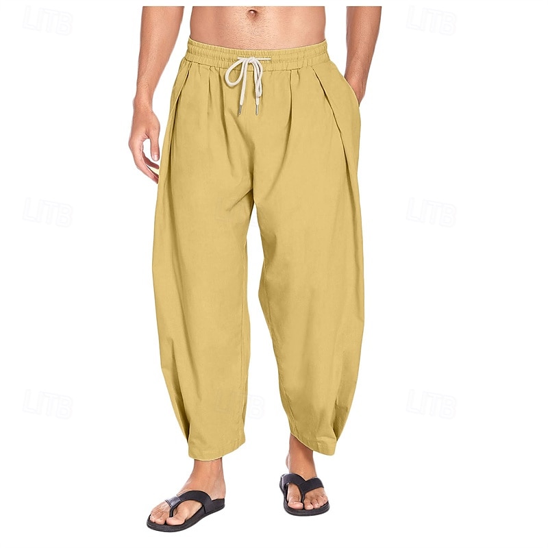 Homens Calças de linho Calça verão Calças de praia Calças Harem Bolsos Com Cordão Cintura elástica Tecido Conforto Respirável Mimolet Férias Diário Feriado Havaiana Boho Azul Céu Preto de 2025 por $18.99 –P10