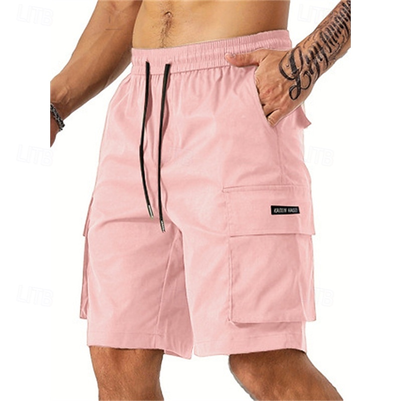 Homens Bermuda Cargo Calção Shorts de verão Com Cordão Cintura elástica Bolso multi Tecido Conforto Vestível Comprimento do joelho Ao ar livre Esporte Diário Moda Casual Preto Verde Claro de 2025 por $18.99 –P14