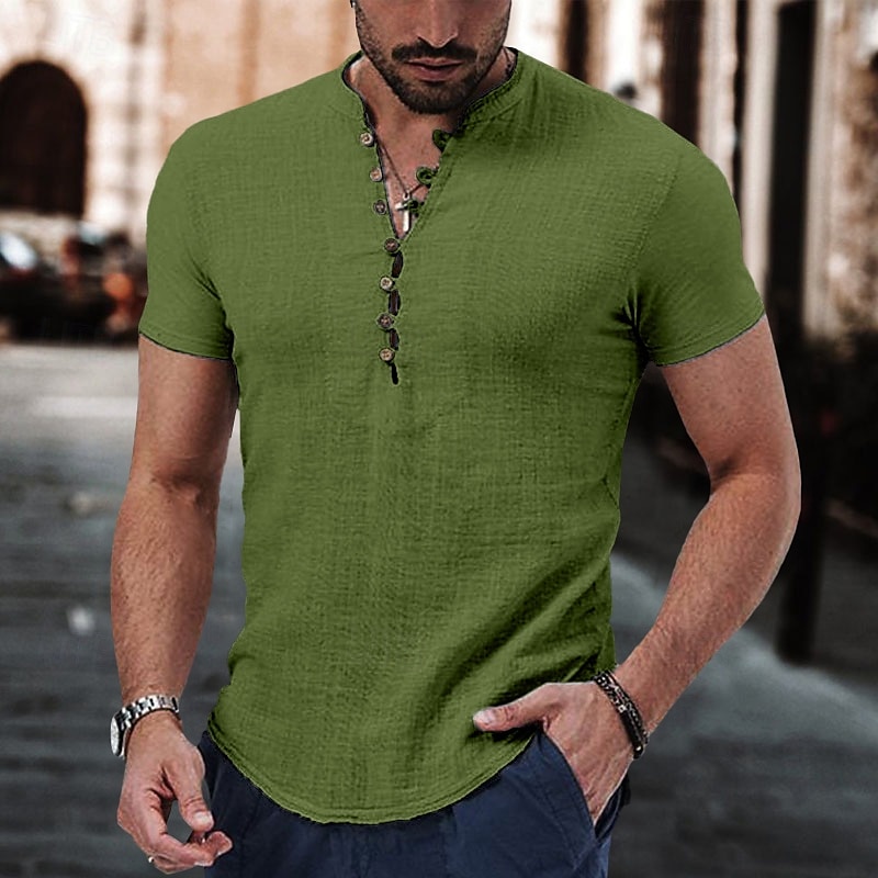 Per uomo Camicia di lino Camicia con colletto alla coreana Camicia popover Camicia Estiva Abbigliamento da spiaggia Camicia casual Semplice Vacanza Casuale Nero Bianco Rosa Vino Manica Corta Scollo a del 2026 a $8.49 –P20