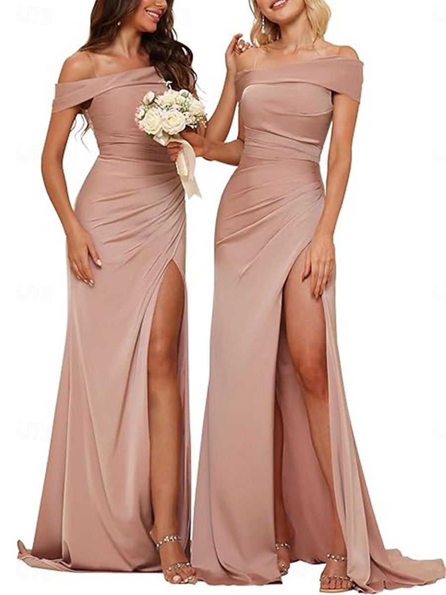 A-Linie Brautjungfernkleid Schulterfrei Ärmellos Elegant Bodenlang Nylon mit Geteilter Vorderteil 2022 2025 - $112.99 –P4