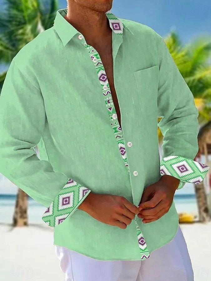Herren Hemd Sommerhemd Freizeithemd Strandhemd Knopfhemd Hellgrün Rosa Himmelblau Braun Grau Langarm Einfach Muster Revers Urlaub Hawaiianisch Button-Down Bekleidung Polyester Mode Lässig Bequem 2025 - $25.99 –P5
