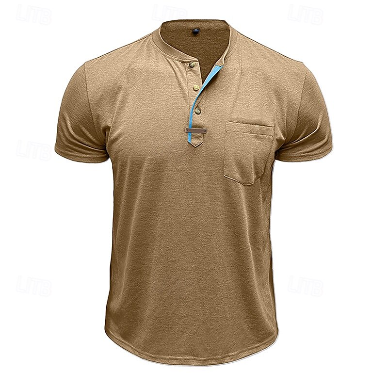 Hombre Camiseta con botones Camiseta Henley Shirt Tee Manga Corta Henley Verano Plano Moda Design Básico Bolsillo Vacaciones Calle Noche Negro Blanco Vino Camiseta superior para hombre 2025 - $21.99 –P17