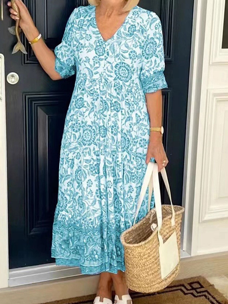 Női Midi ruha hétköznapi ruha Boho elegáns ruhák Boho ruha Csehország Stílusos Alkalmi Vakáció Hétköznapi Napi Laza öltözet Grafika Féhosszú V-alakú Arcpír rózsaszín Medence Égszínkék Sárgabarack 2025 - $27.99 –P6