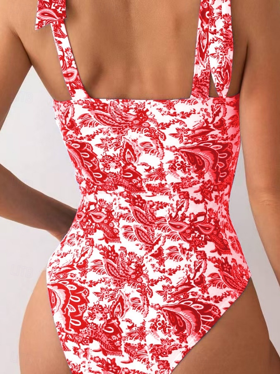 Dam Badkläder En bit Monokini Baddräkt Öppen rygg Magkontroll Hög midja Smal Semester Standkläder Blommig V-slits Ärmlös Baddräkter 2025 - $27.99 –P7
