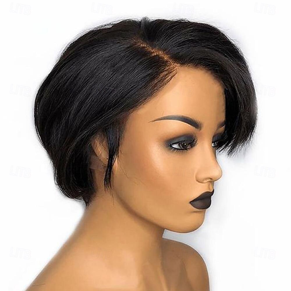 Pelucas de cabello humano con corte pixie bob corto de 13x4x1 con encaje frontal, transparente, liso, para mujeres negras, peluca para usar y llevar 2025 - $105.99 –P2