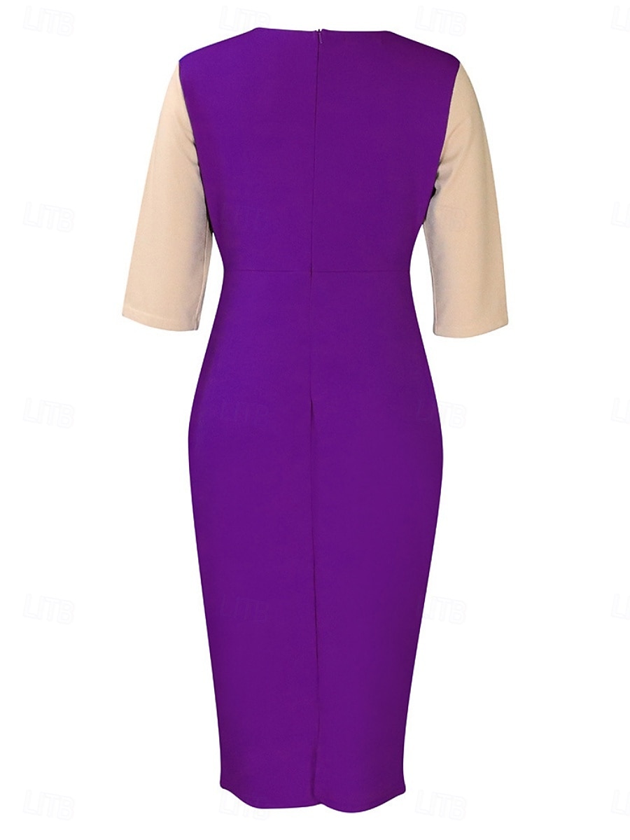 Per donna Vestito longuette Abito casual Aderente Elegante Moda Informale Da mare Giornaliero Standard Color Block Manica a 3/4 Girocollo Nero Bianco Rosso Blu reale Estate del 2025 a $39.99 –P12