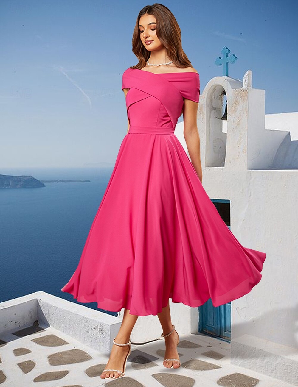 A-Line Cocktail Dresses Elegant Dress Semi Formal Tea Length Sleeveless Off  Shoulder Fall Wedding Guest Stretch Chiffon with Ruched Dresses 2026 -  $154.99