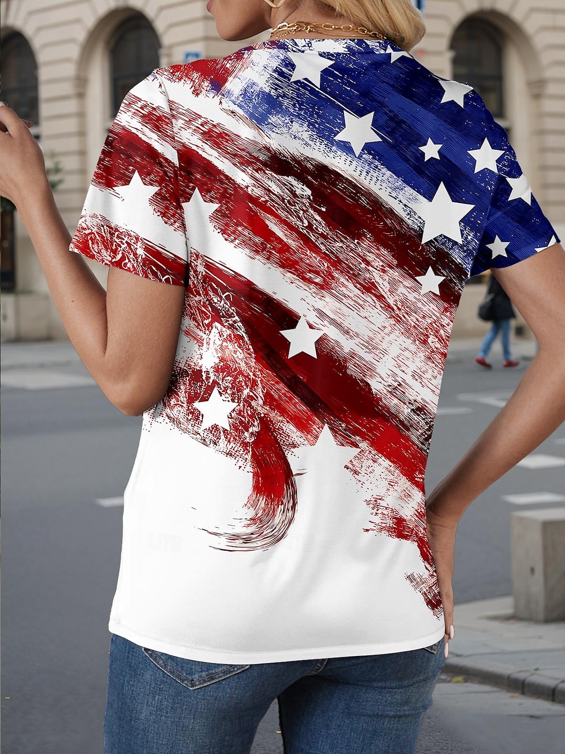 Patriottische T Shirt Vlag Amerikaanse Vlag Nationale Vlag Stijlvol Casual Rood Wit En Blauw Korte Mouw V-Hals Reguliere Tops Dagelijks Print Wijn Zomer Lente 2025 - $19.99 –P2