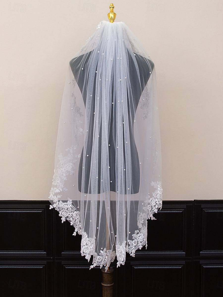 Uma Camada Contemprâneo / à moda Véus de Noiva Véu Catedral com Flor de Cetim Tule de 2025 por $43.99 –P5