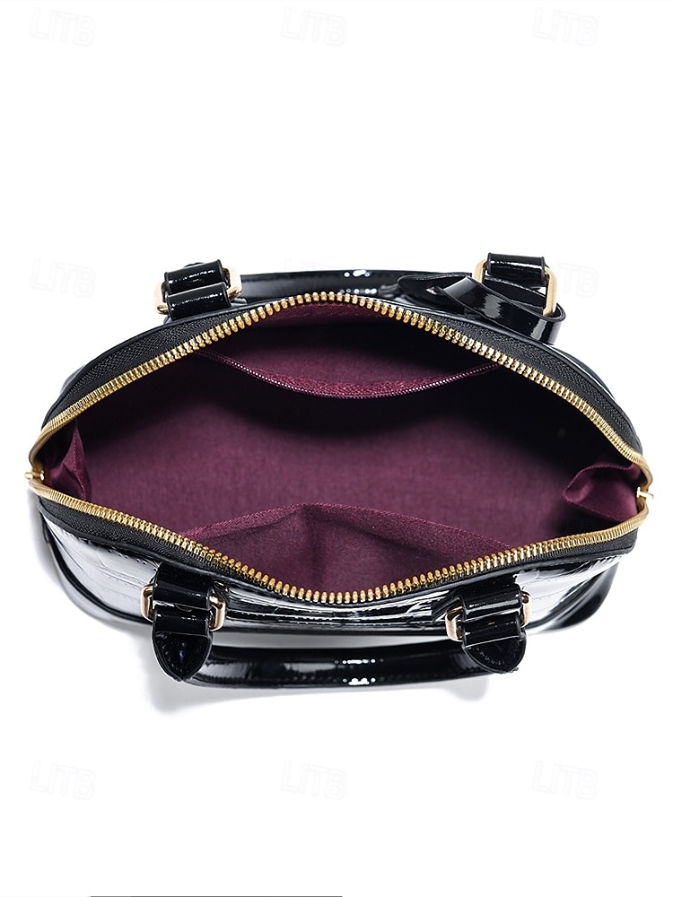 Bolsa feminina elegante com padrão de pedra verde e alça de ombro ajustável, couro envernizado brilhante, design moderno, adequada para trabalho, festa e uso diário vinho preto laranja de 2025 por $21.99 -P5